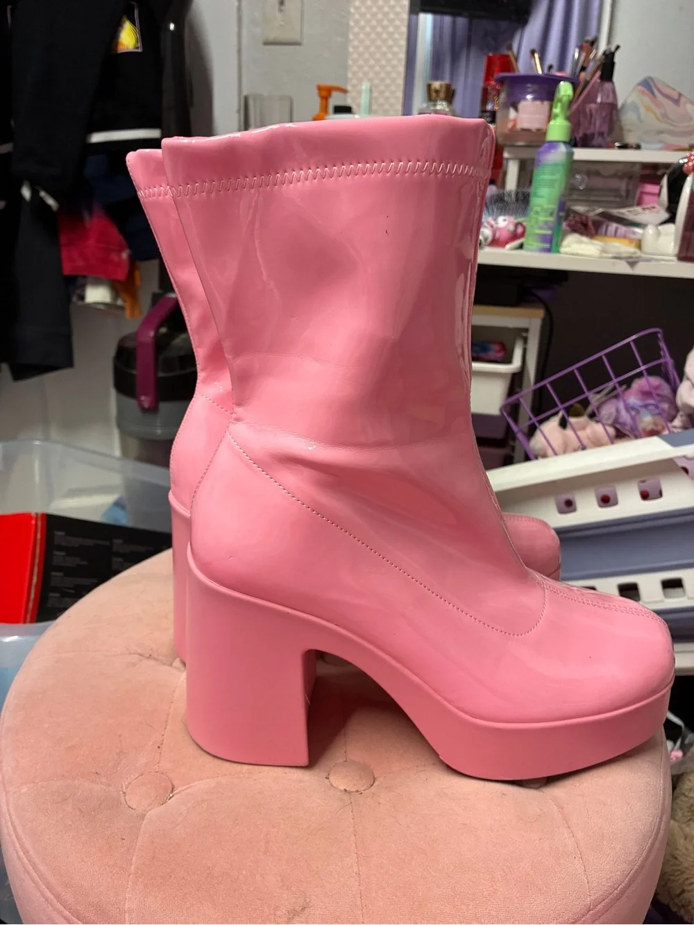 Pink gogo boots faux leather